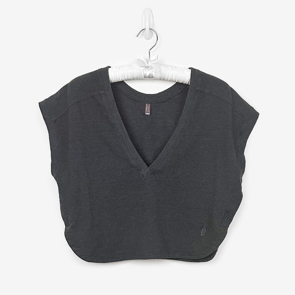 Free People Charcoal Gray V-Neck Cropped Top